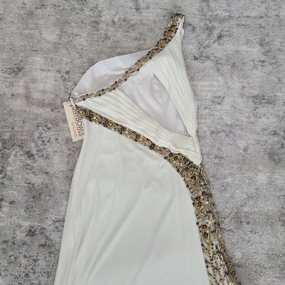 Tony Bowls White Gold Evening Prom Gown Size 10 - Picture 12 of 14